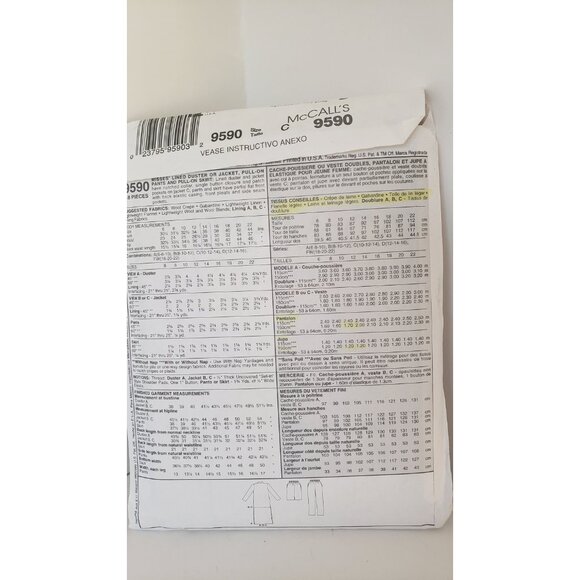 Vintage McCall's 9590 Sewing Pattern: Misses' Duster, - Picture 2 of 10